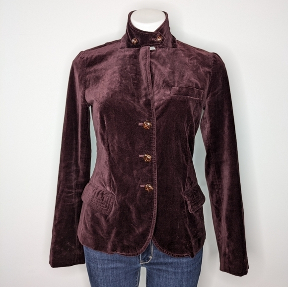 J Crew burgundy purple velvet collared v neck button up blazer jacket XS - Picture 2 of 10